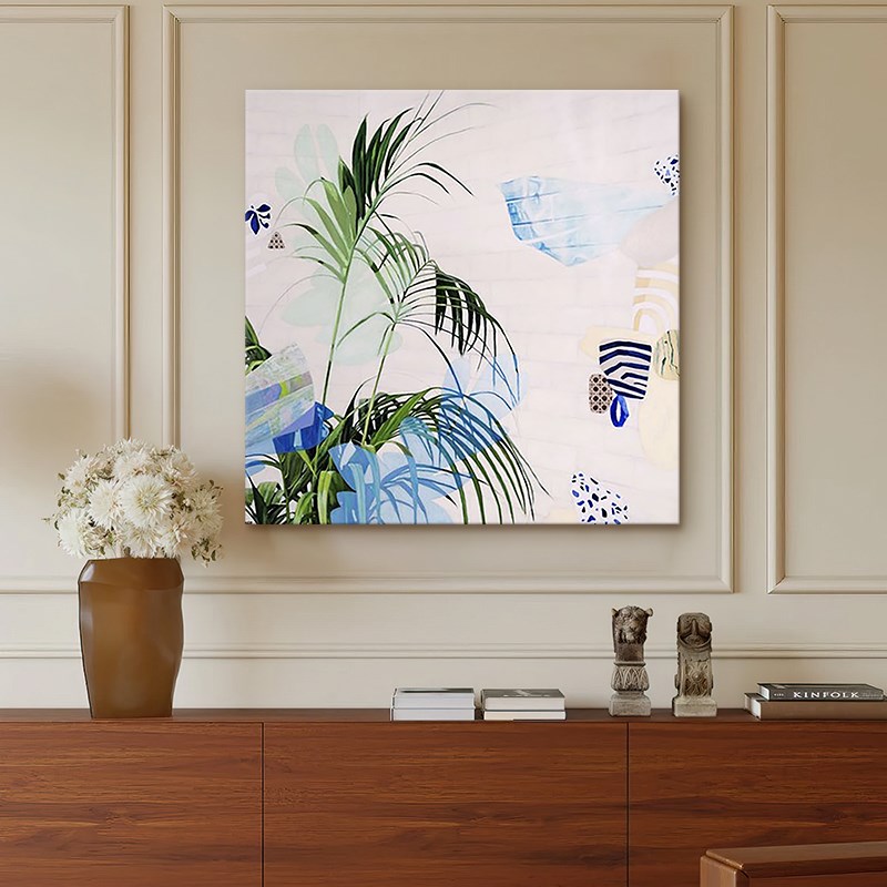 速发极简高级感卧室手绘油画绿色植物花卉装饰画客厅玄关丙烯挂画图片