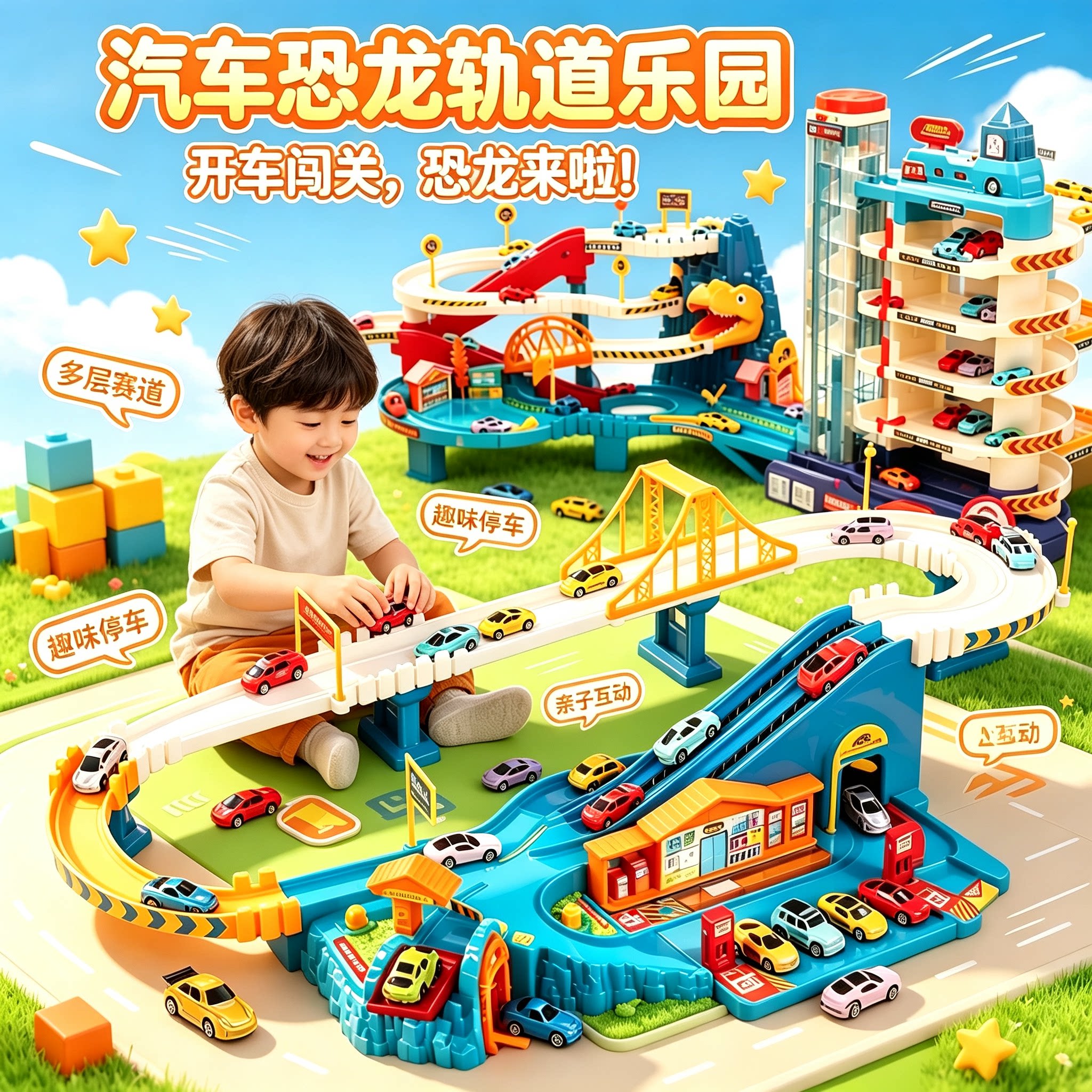 轨道车玩具恐龙盘山公路小火车汽车停车场儿童生日礼物益智3男孩6