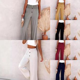 leg and womens linen trousers elastic casual wide loose