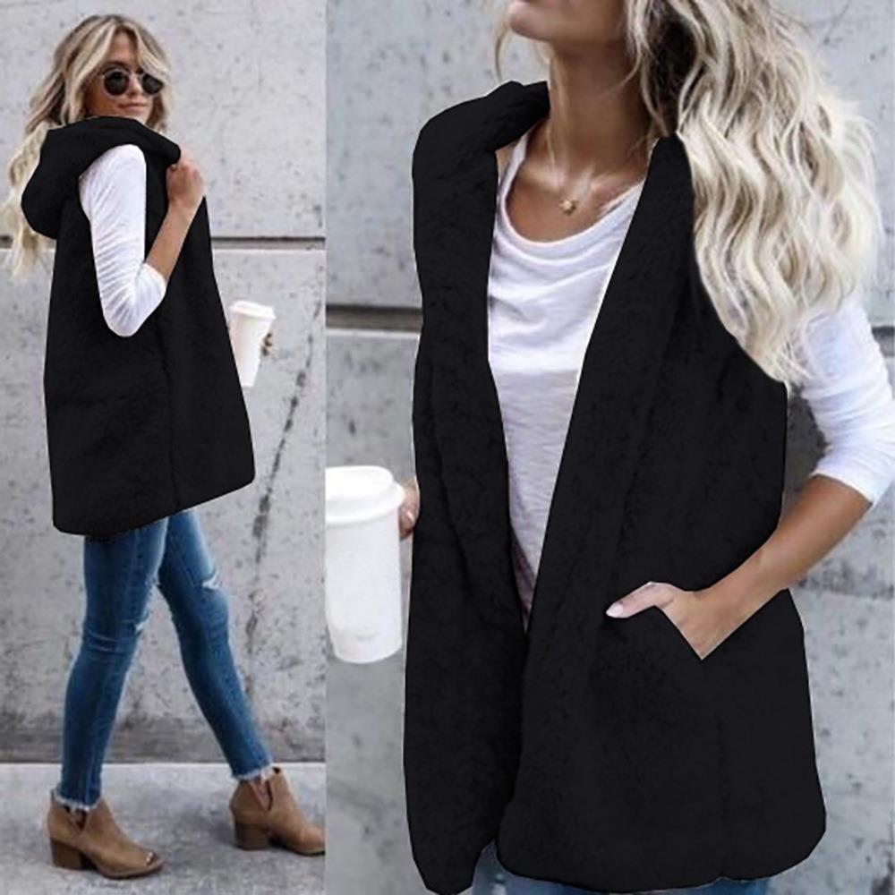 Plus Size Womens Fashion Solid Color Sleeveless Hooded