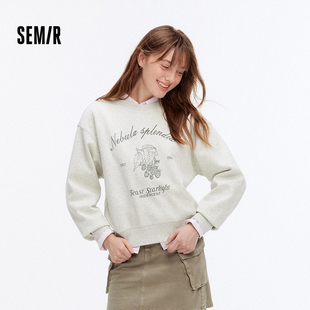 森马卫衣女印花圆领落肩宽松上衣休闲潮流秋设计感图案套头衫时尚