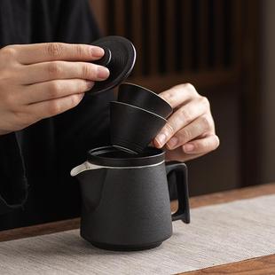 主人杯家用办公功夫茶具黑陶 陶瓷大号茶水分离带内胆盖碗茶杯套装