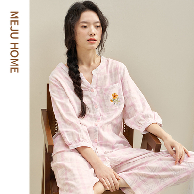 纱布睡衣女春夏季纯棉女士七分袖