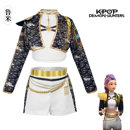 KPOP DEMON HUNTER 鲁米同款cos服儿童亮片外套短裤舞台演出套装