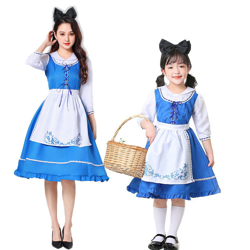 万圣节爱丽丝梦游仙境COS服成人儿童蓝白色裙子女仆田园扮演服
