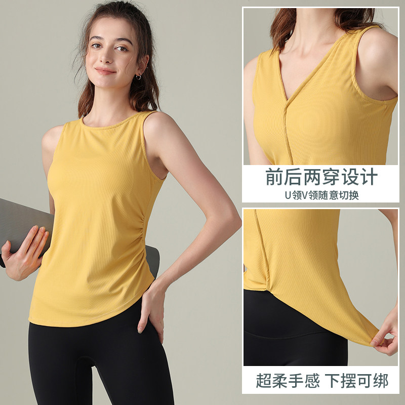 黑色周期夏季新款弹力瑜伽罩衫跑步健身运动背心两穿无袖瑜伽服女