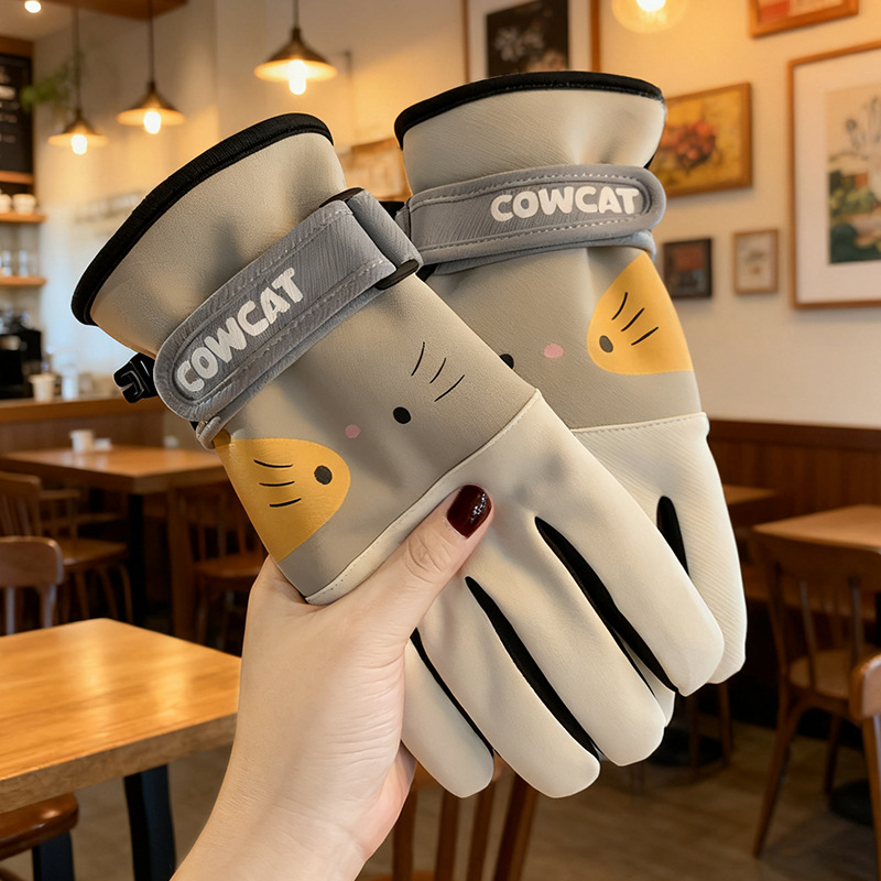 小猫手套冬季加绒防风防寒防滑