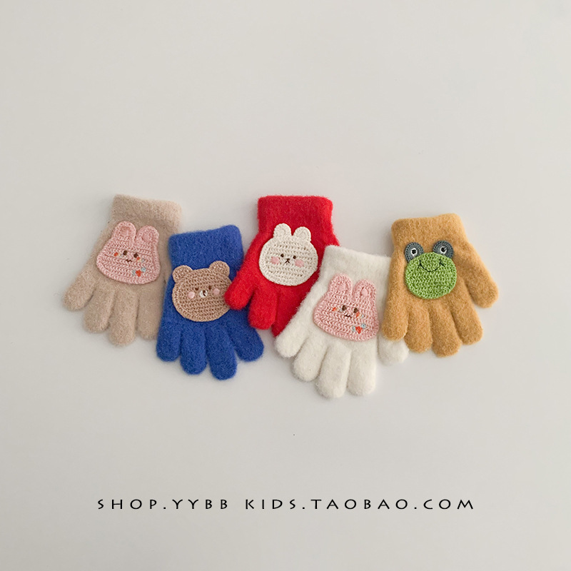可爱兔子宝宝手套秋冬季男女童户外保暖卡通防寒五指儿童分指手套