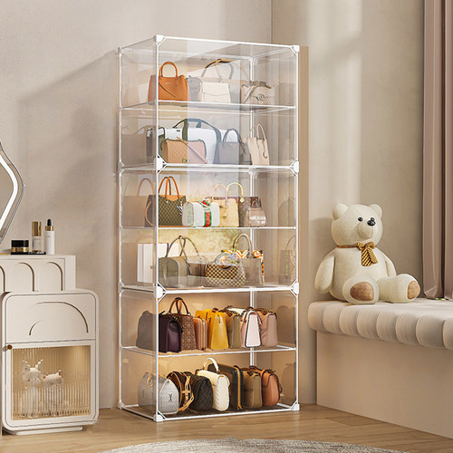 包包收纳柜子家用落地高级包包收纳神器卧室帽子存放包置物架透明