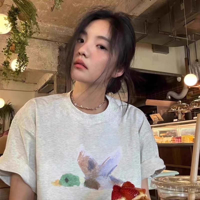 胖MM夏季纯棉短袖t恤女2025新款美式重磅正肩设计感半袖宽松上衣