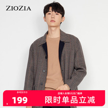 ZIOZIA冬季两面穿单排扣千鸟格外套保暖毛呢大衣男ZCG04961J