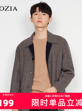 ZIOZIA冬季两面穿单排扣千鸟格外套保暖毛呢大衣男ZCG04961J