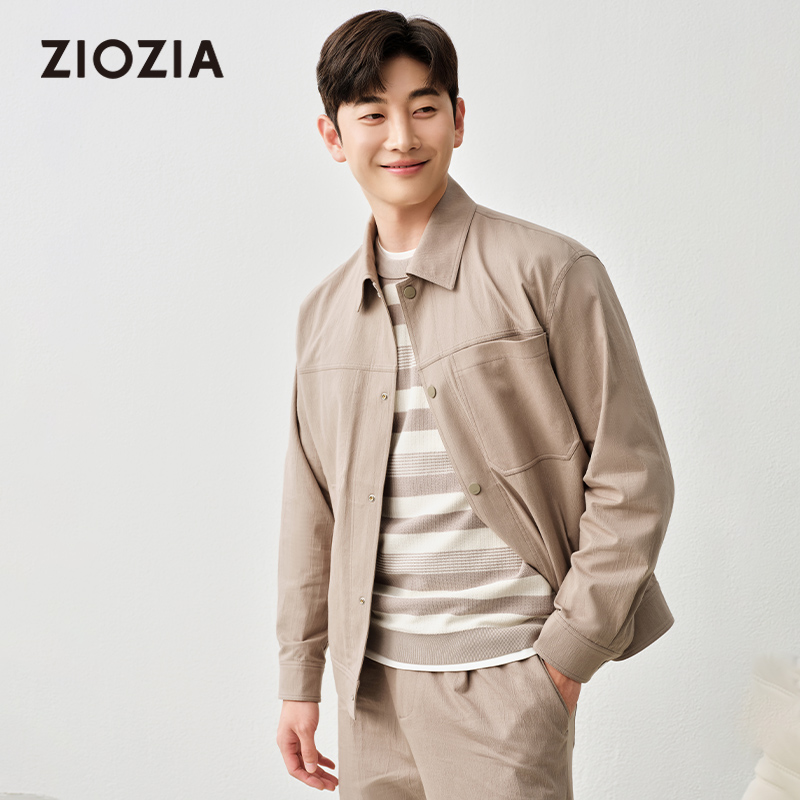 【棉混纺】ZIOZIA通勤男装25春微阔夹克青年男士衬衫外套