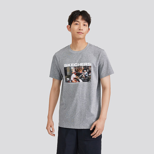 斯凯奇夏季男子纯棉针织印花T恤