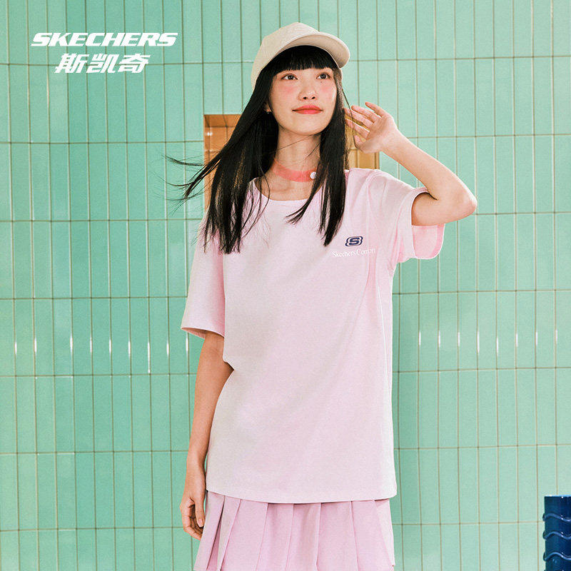 Skechers斯凯奇秋季男女同款基础百搭圆领针织短袖T恤衫L225U117