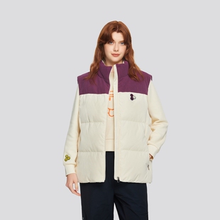 Skechers斯凯奇秋冬男女同款梭织拼接灯芯绒羽绒背心马甲L424U256