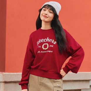 Skechers斯凯奇蛇年新款 L125W094 女子撞色印花针织卫衣运动套头衫