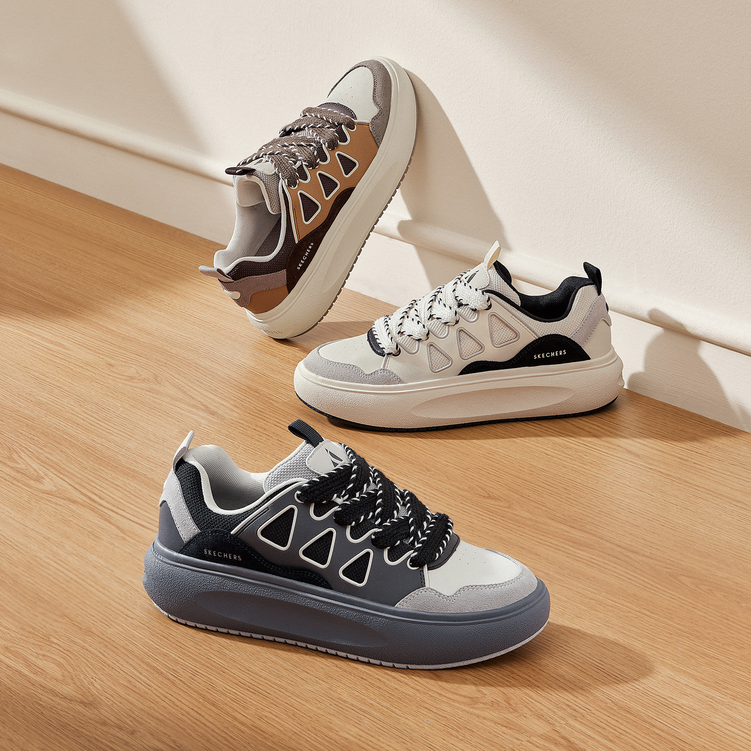 Skechers斯凯奇男鞋秋冬款厚底增高休闲板鞋轻质透气运动鞋183370