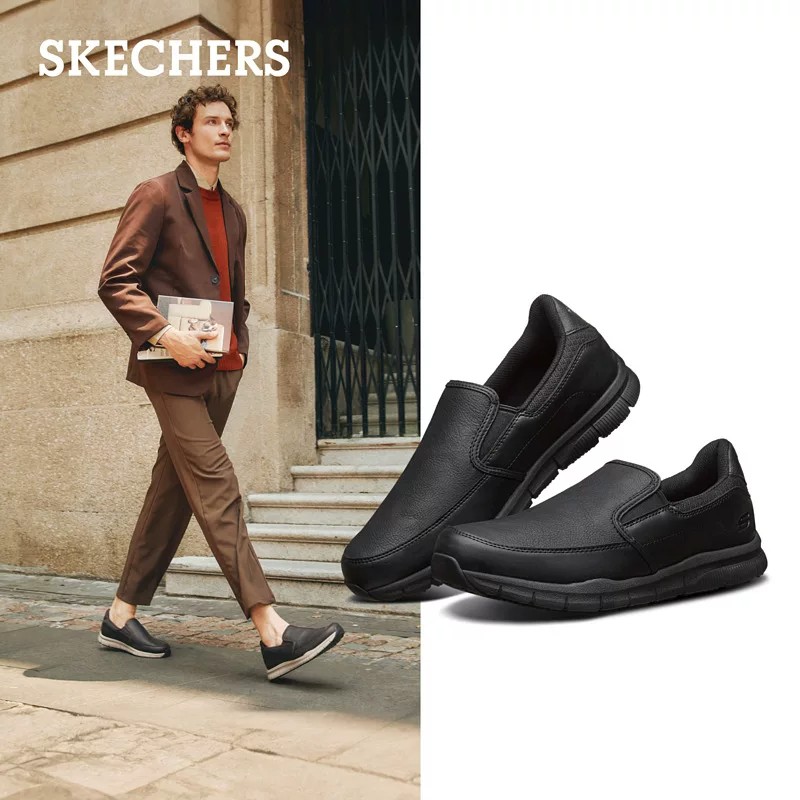 Skechers斯凯奇男秋季耐磨防滑舒适休闲一脚蹬正装商务皮鞋77157