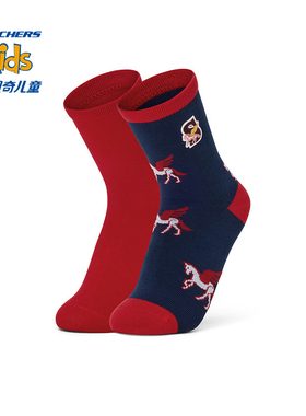 Skechers斯凯奇男女童新年抗菌保暖红色袜子两双装中筒袜L126K030