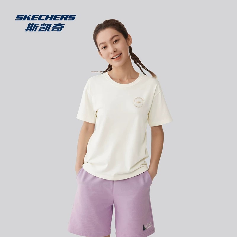 Skechers斯凯奇女子秋季新款针织短袖纯棉透气运动T恤衫L225W276