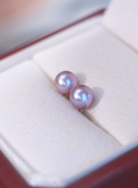 【紫霞】S925纯银淡水天然紫色珍珠6-7mm耳钉