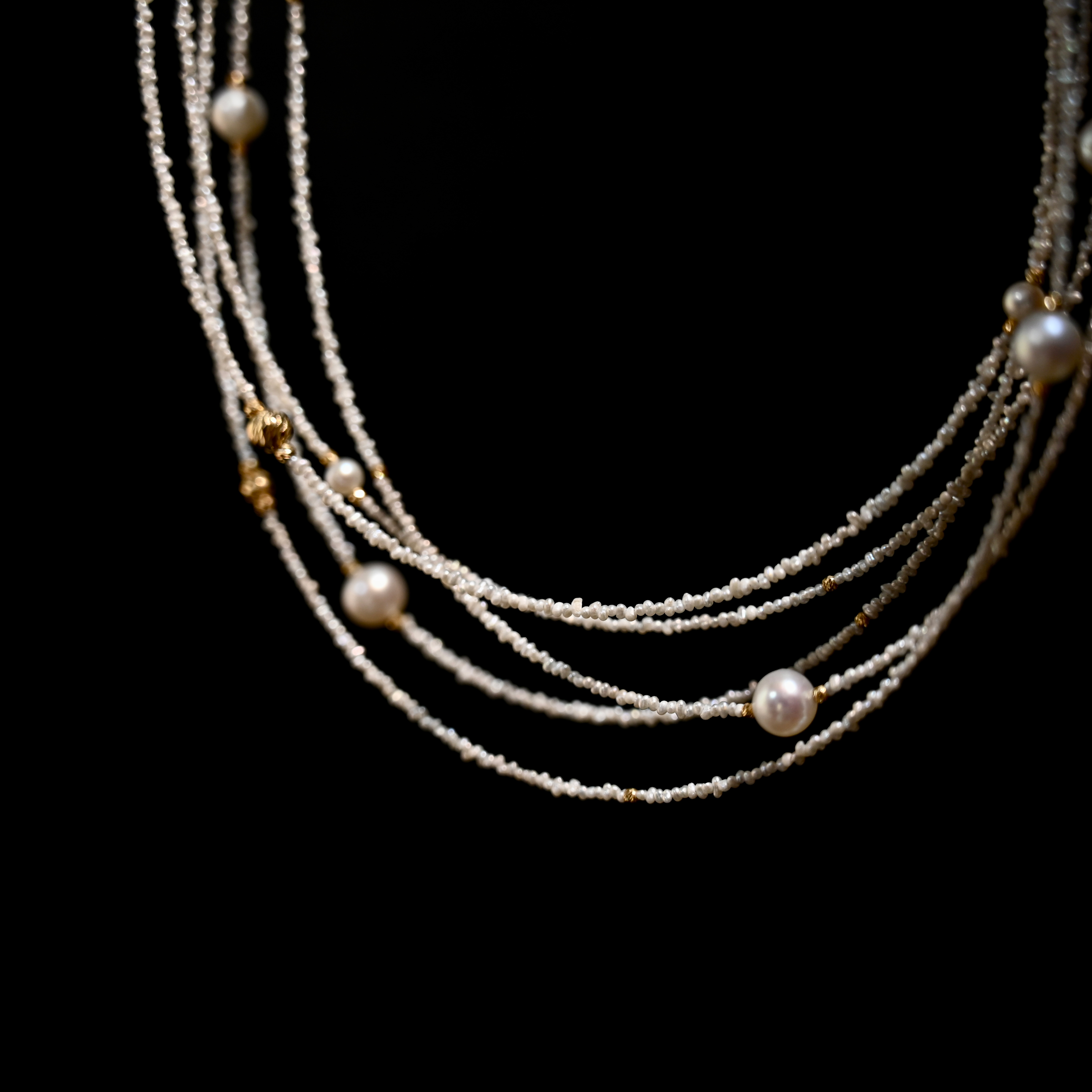 设计款【星轨项链】天然Keshi无核迷你小珍珠重工极繁18K真金项链