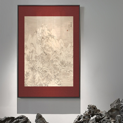 入户玄关装饰画中式万象山河图入门茶楼走廊过道壁画单幅竖版挂画