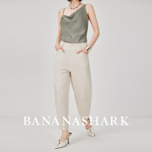 Bananashark_麻料锥形裤