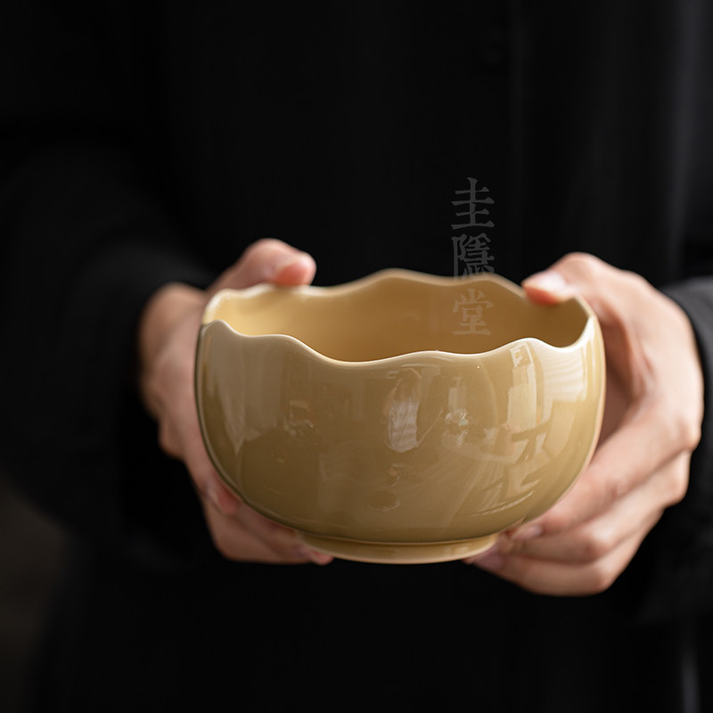 圭隐堂定窑手工葵口陶瓷建水洗水家用茶洗杯洗茶渣缸水盂茶道零配