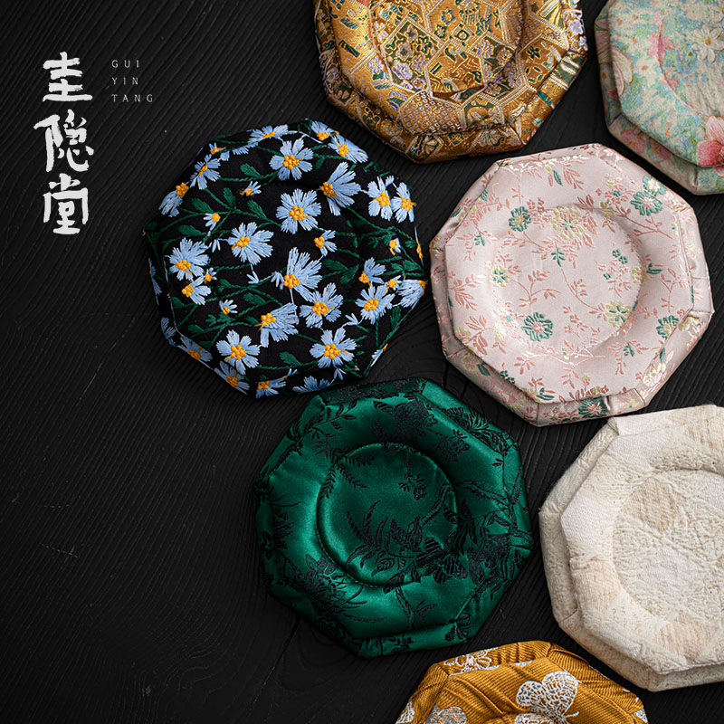 圭隐堂中式国风手作织锦布艺八角茶托壶承家用隔热垫茶具防烫茶垫