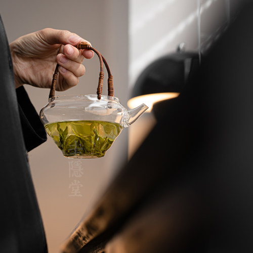 耐热玻璃手工藤编提梁泡茶碗