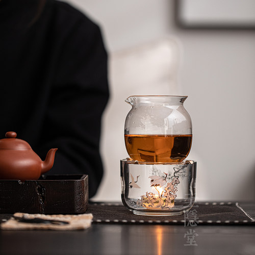 圭隐堂瑞鹤耐热玻璃蜡烛底座加热温茶炉新中式家用茶艺保温暖茶炉