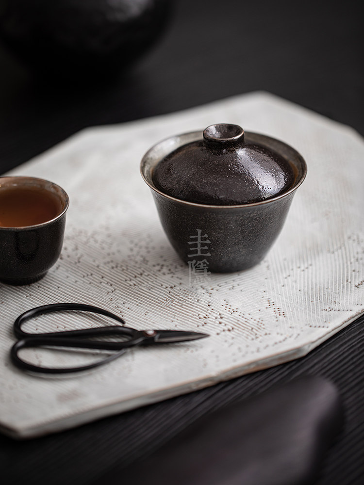 贵音堂新野烧陶瓷二菜盖碗家用覆古茶碗日式手持式碗非热茶机