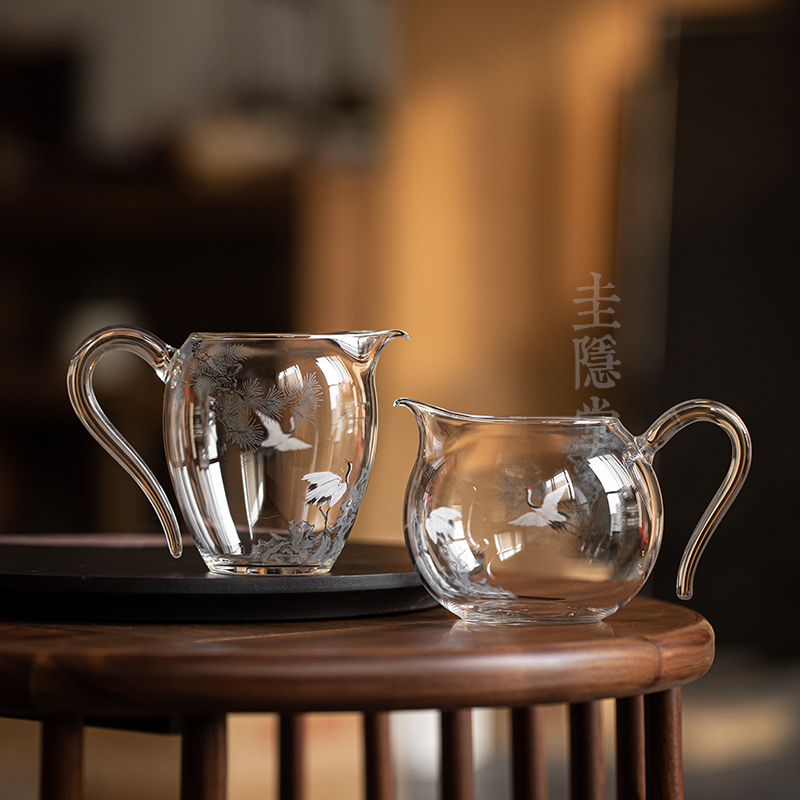 圭隐堂瑞鹤耐热玻璃公道杯新中式家用草堂公杯分茶器泡茶匀杯茶海