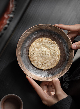 圭隐堂老岩泥手工鎏金粗陶壶承茶盘家用复古茶壶托盘茶托隔热杯垫