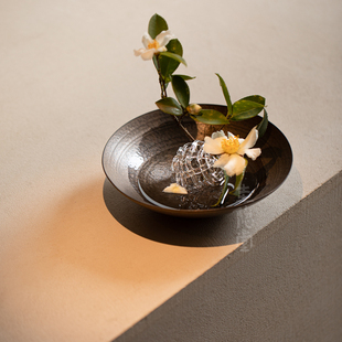 圭隐堂玻璃剑山插花器皿固定器花插复古粗陶壶承底座茶宠装饰摆件