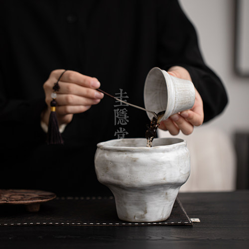 圭隐堂粉引粗陶建水洗水家用覆古茶渣缸茶水盂茶洗花盆培水插花器
