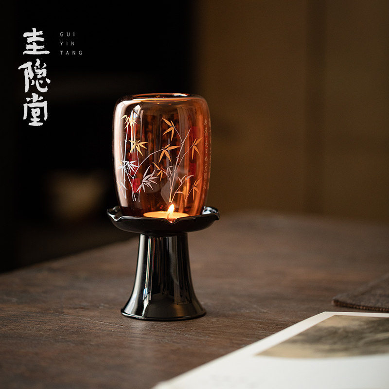 圭隐堂中式国风玻璃香薰蜡烛台复古禅意茶室氛围灯盏家用茶道摆件,家居饰品,烛台,淘宝优惠券,粉丝福利购,淘宝优惠卷