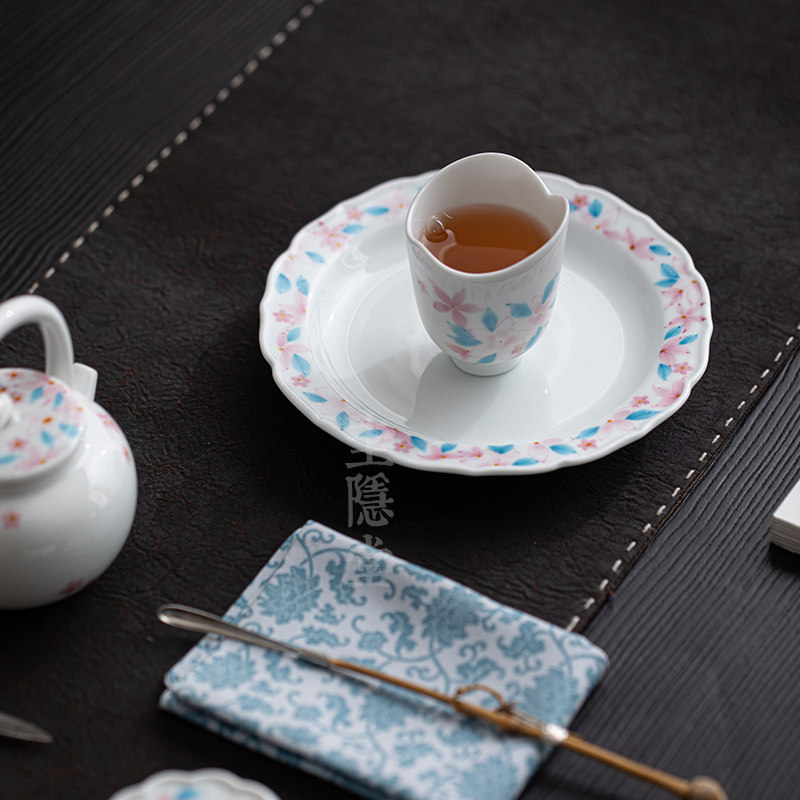 圭隐堂手绘繁花白瓷壶承茶盘家用干泡小茶台水果茶点盘茶壶茶托盘