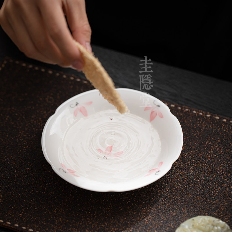 圭隐堂手绘粉兰花羊脂玉瓷壶承茶盘家用茶壶茶托盘干泡台茶点果盘