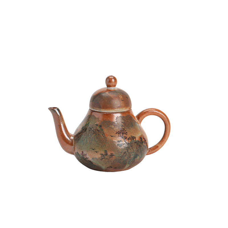 志野烧手绘陶瓷仿宋手执茶壶