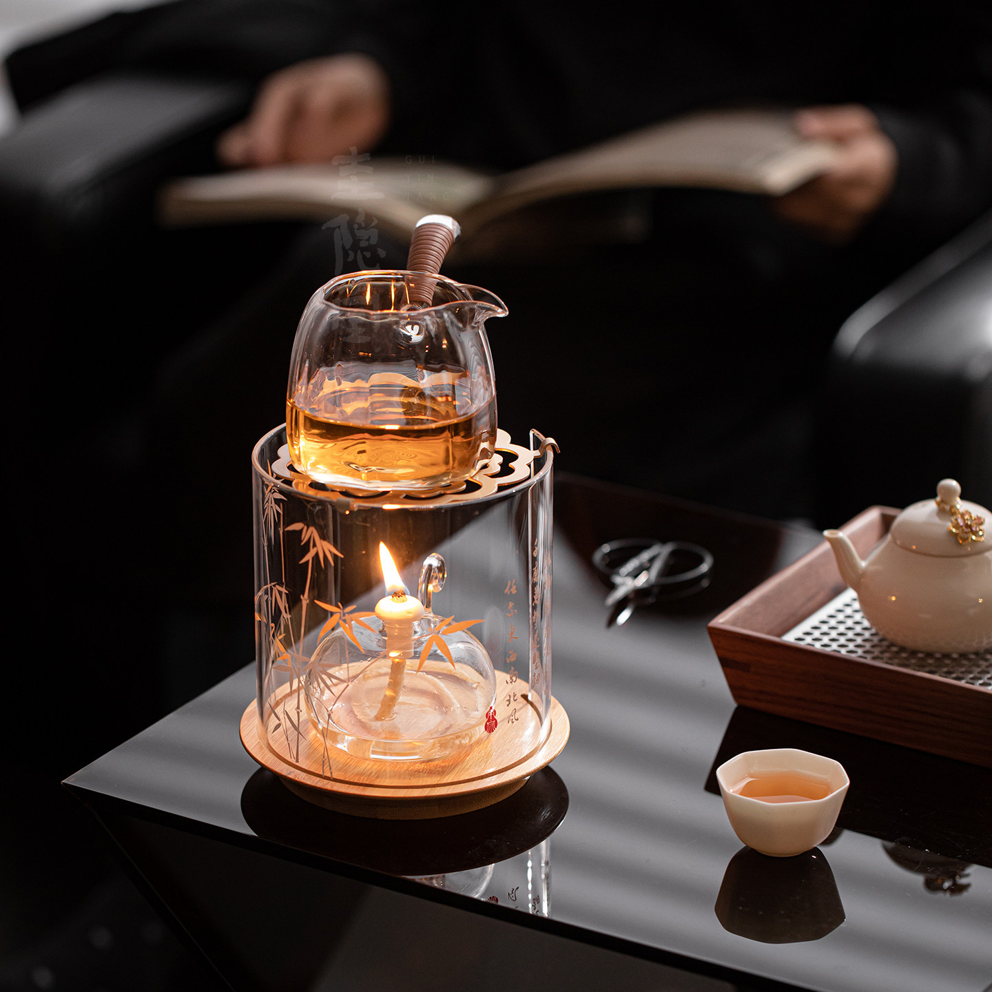 圭隐堂高硼硅玻璃酒精灯底座温茶器耐热明火罩保温热茶围炉煮茶器图片