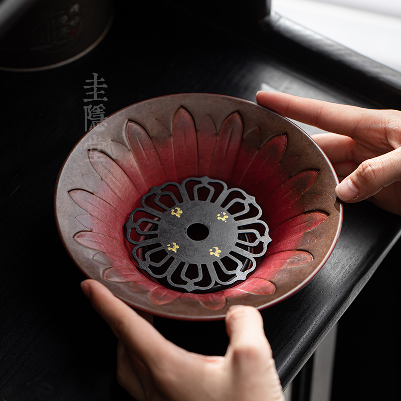 圭隐堂纯紫铜手工莲花壶承家用禅意干泡台紫砂茶壶养壶茶托盘茶台