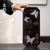 圭隐堂中式 国风仿螺钿蝴蝶竹制壶承家用干泡茶盘茶具茶托盘小茶台