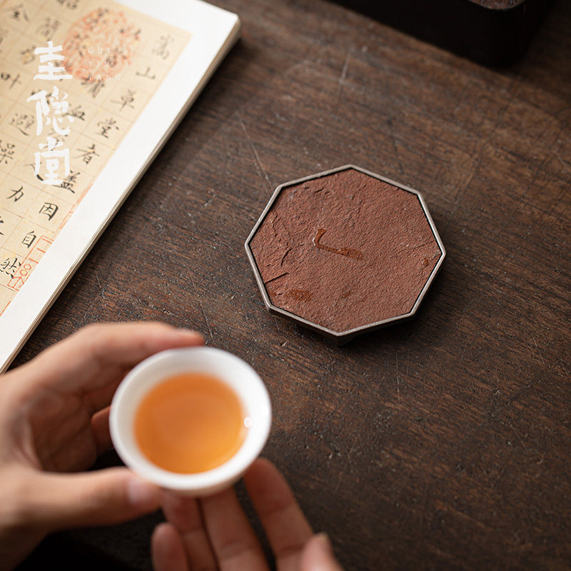 圭隐堂手工古锡岩石茶杯垫家用复古防烫隔热垫茶垫杯托茶道零配
