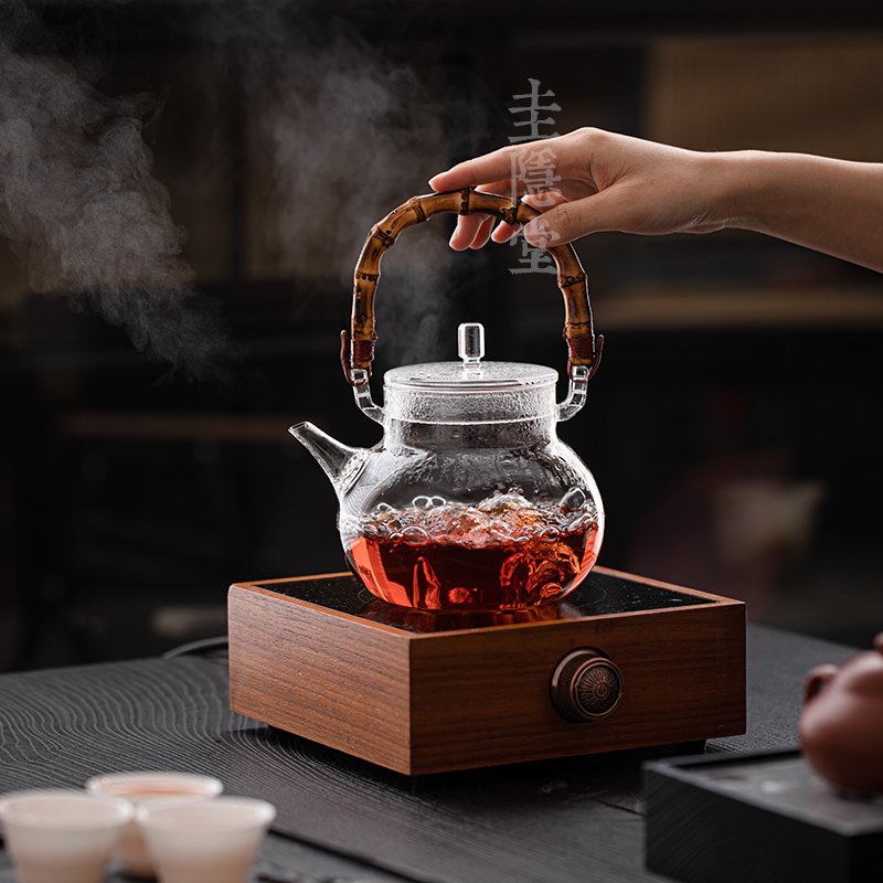 圭隐堂耐热玻璃煮茶壶大容量复古竹根提梁壶泡茶壶烧水壶电陶炉