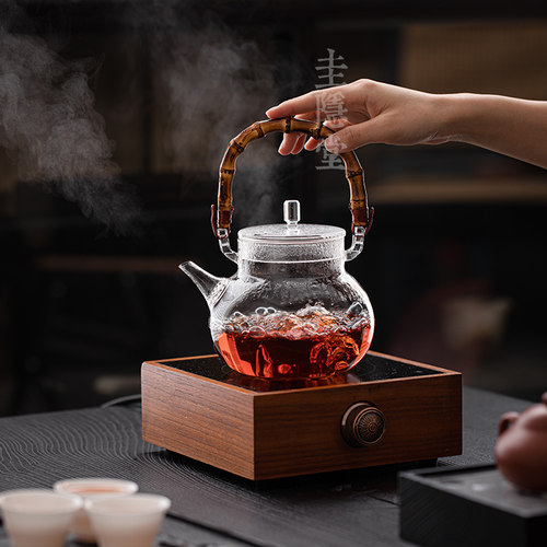 圭隐堂耐热玻璃煮茶壶大容量复古竹根提梁壶泡茶壶烧水壶电陶炉