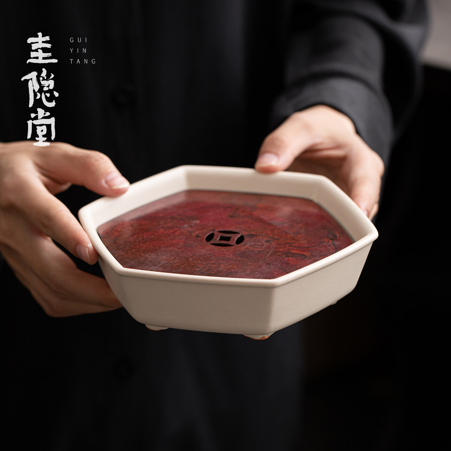 圭隐堂苏打烧开片陶瓷壶承新中式家用储水干泡茶盘茶台茶壶茶托盘