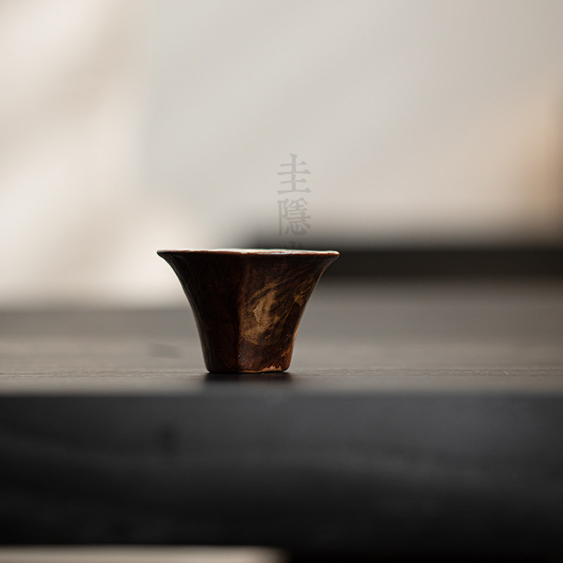 圭隐堂手工粗陶粉引三角茶杯家用复古侘寂风主人杯个人单杯品茗杯